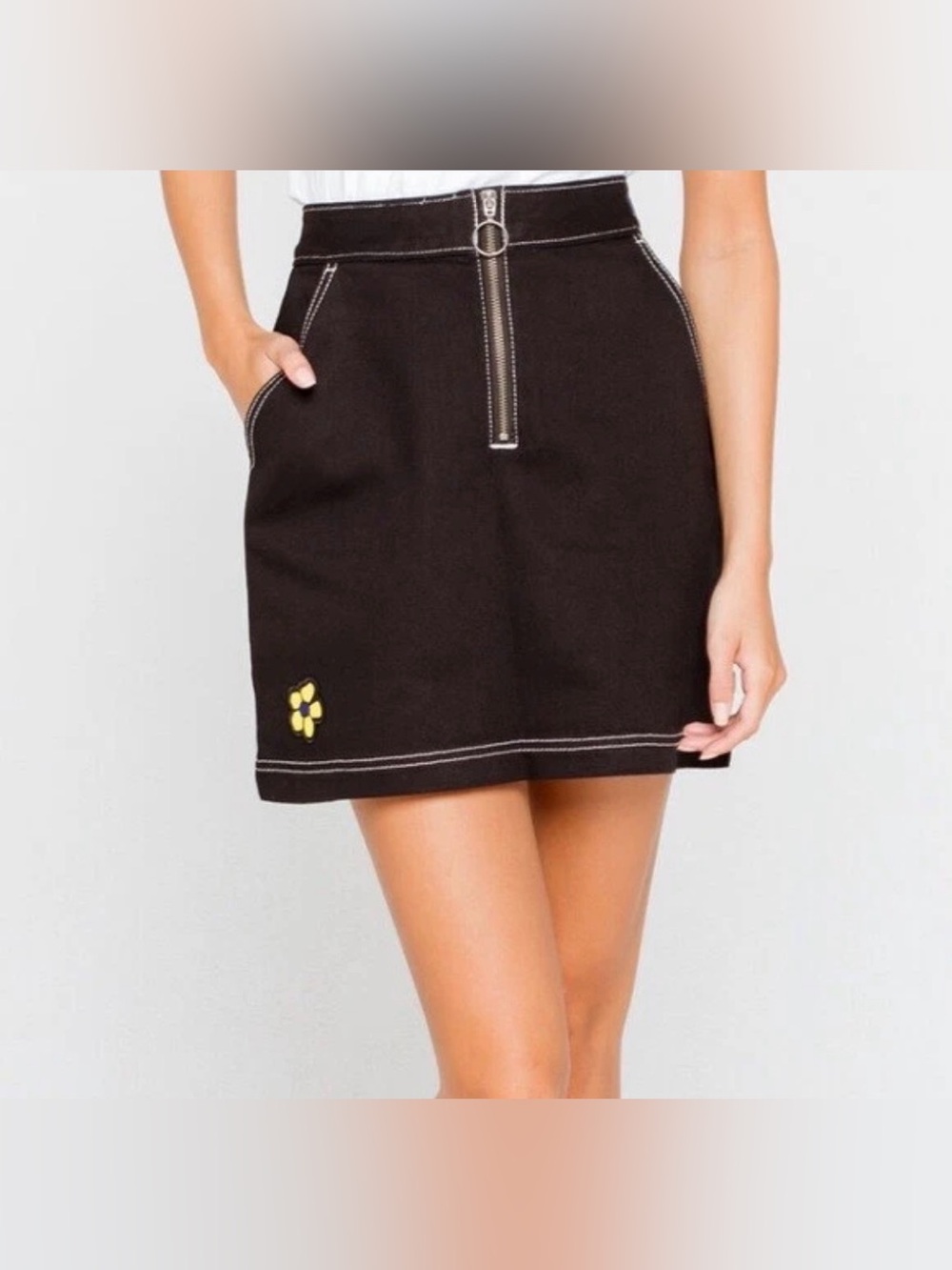 Vans Women Brighton High Waisted Black Denim Skirt Size Small